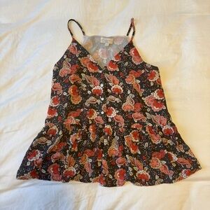 LOFT Women's Floral Black and Red Top